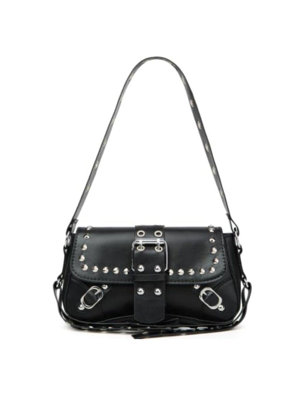 Women Studded Shoulder Bag PU Leather Y2K Hobo Purse Small Clutch Handbag